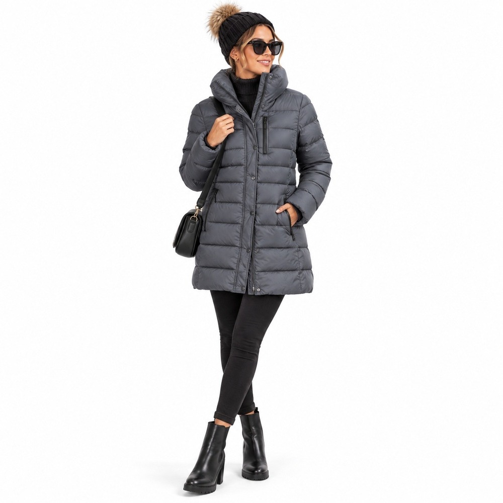 Abercrombie & Fitch Puffer Jacket Womens M Gray Down Series Quilted Winter Coat